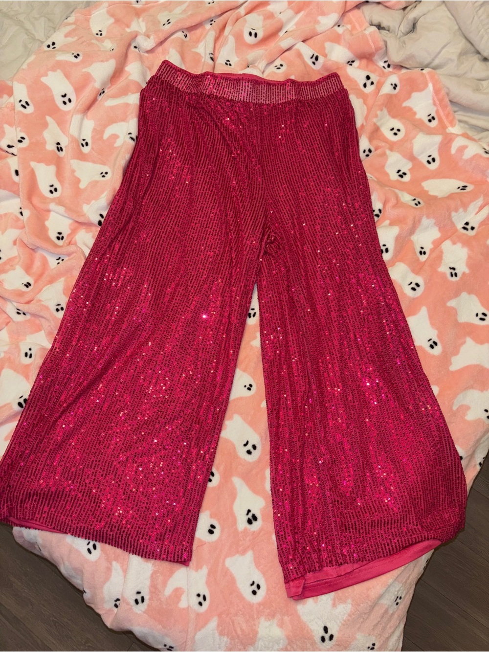 SHEIN Hot Pink Sequin Wide-Leg Pants